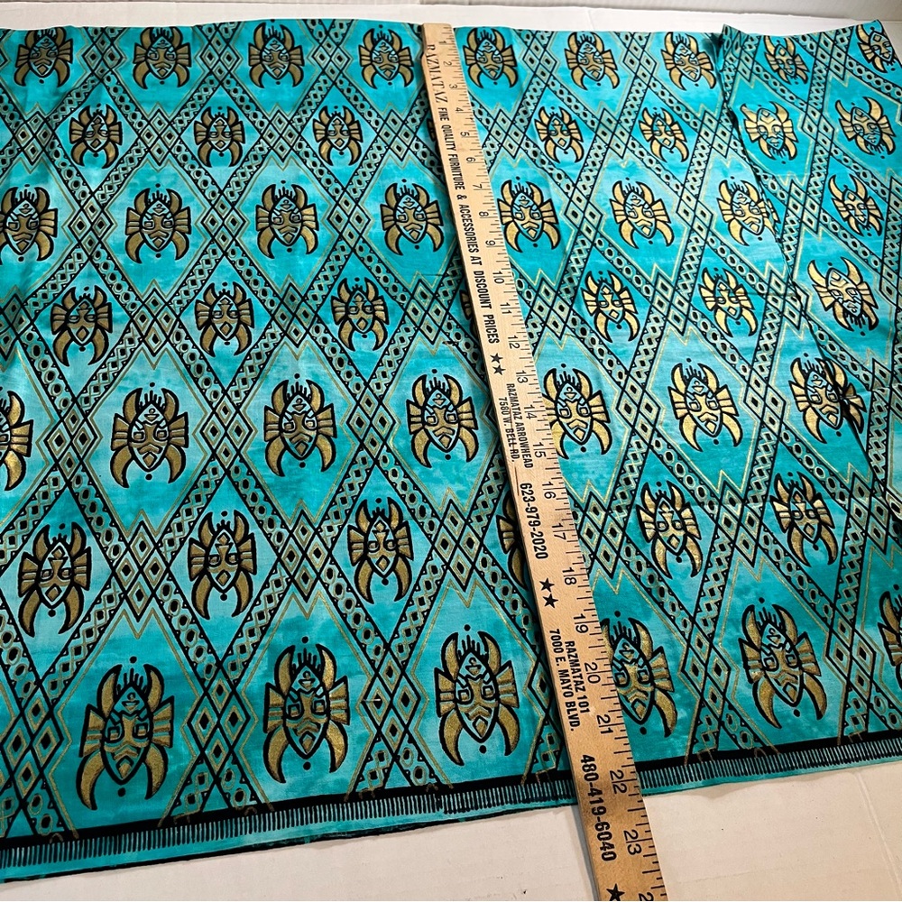 Vintage Sotiba Simpafric Dakar Senegal Fabric - 1 yard 6.5” Teal Gold Mask - Picture 5 of 6